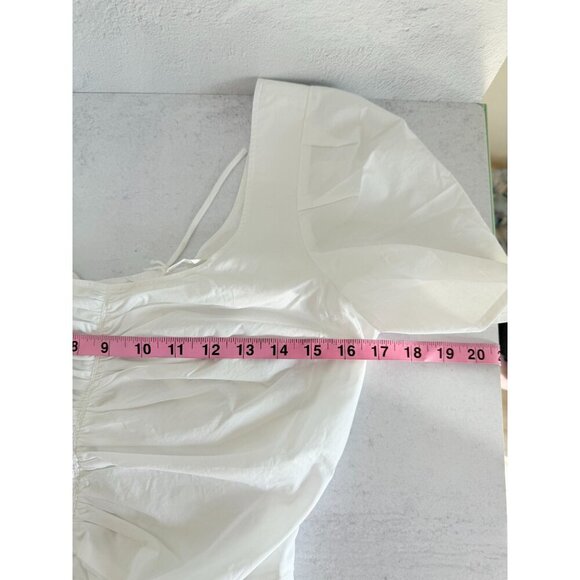 NWT Ruched White Open‎ Back Top By Thakoon Size 8 100% Cotton Short Puff Sleeves - Picture 5 of 11